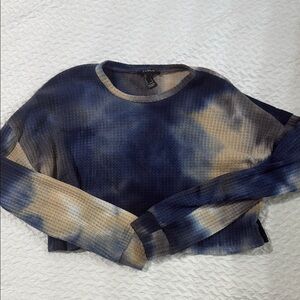Navy and Tan Tie-Dye Women's Top
